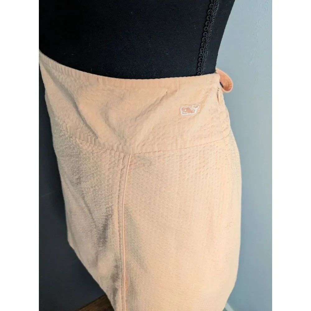 Vineyard Vines Women's Peach Seersucker Faux Wrap‎ Mini Skirt in Pink Shell - 14